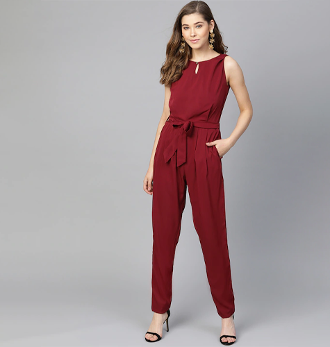 Women Crepe Keyhole Jumpsuit